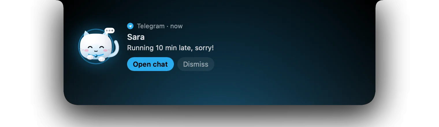 A Telegram message alert